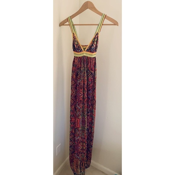 Agua Bendita Dresses & Skirts - Agua Bendita Chromatic Tribe Print Bright Cut Out Mesh Dress Cover-up Sz Sm